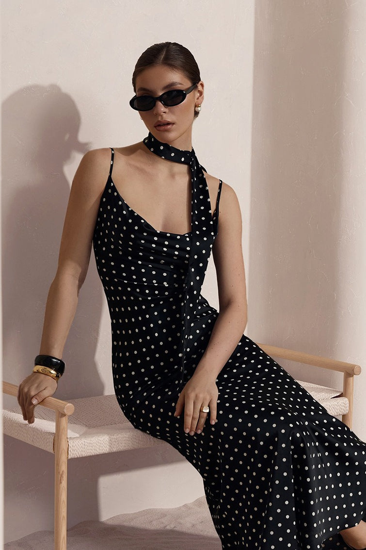 Polka Dot Cowl Neck Maxi Dress