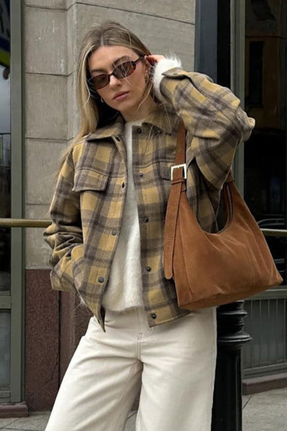 Loose Plaid Wool Coat
