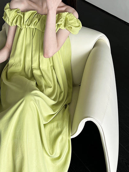 Loose Sleeveless Elasticity Pleated Color Split-joint Off-the-shoulder Maxi Dresses