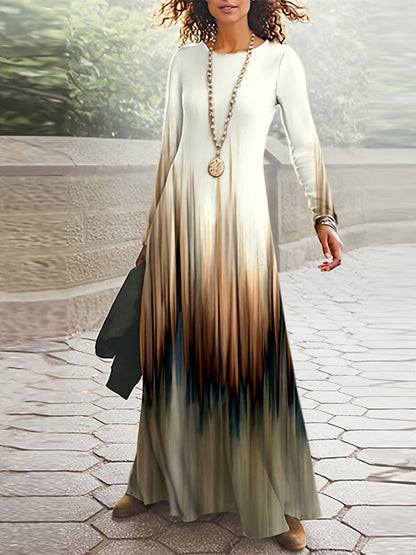 A-line High Waisted Printed Round-neck Maxi Dresses