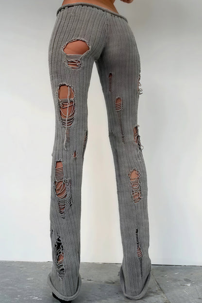 Cutout Distressed Slim Edgy Pants