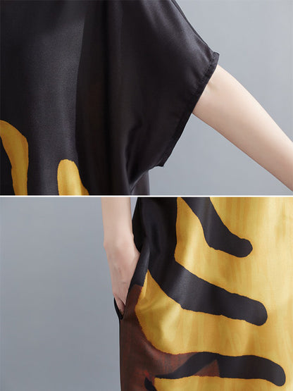 Loose Leaf Printed Midi Dress