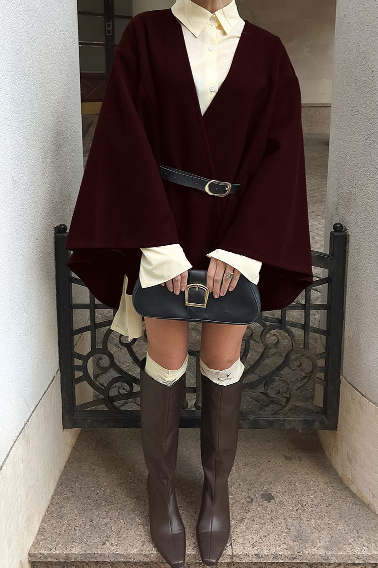 Bell Sleeve V-neck Wool Coat