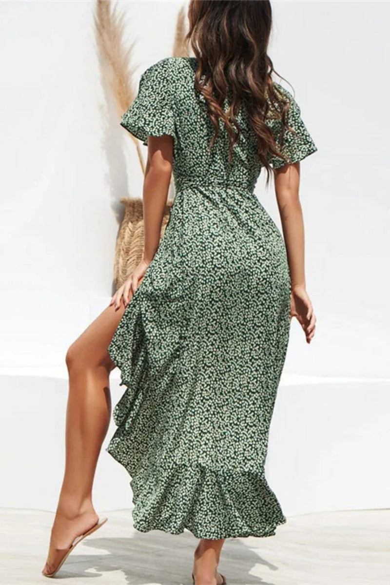 Chiffon Ruffle Split Maxi Dress