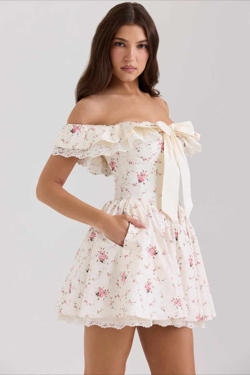 Sweet Bow Off Shoulder Mini Dress