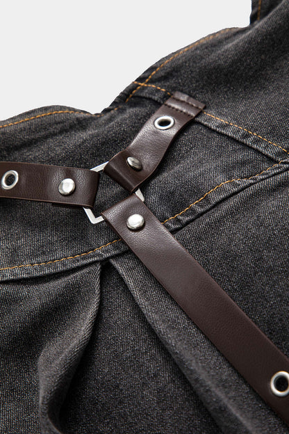 Patchwork Denim High Waist Skirt