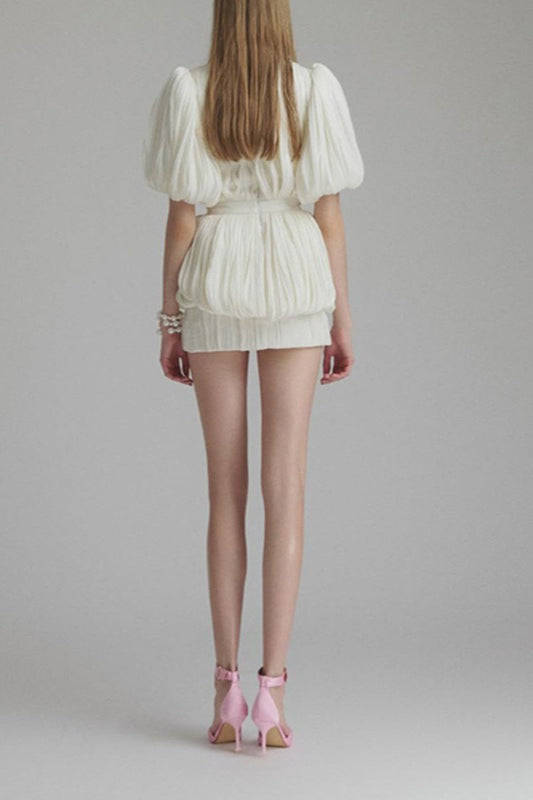 High Waist Ruched 3d Mini Dress
