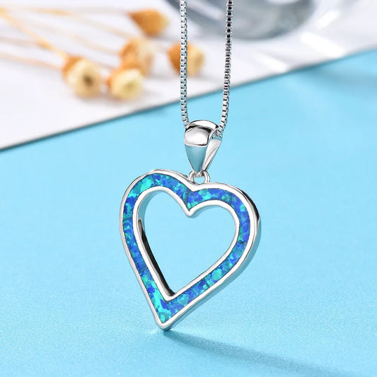 Blue Opal Heart Necklace