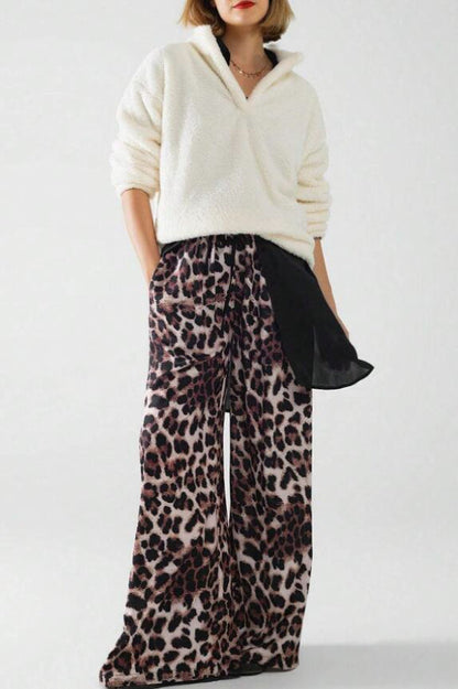 Leopard Print Relaxed Wide Leg Pants