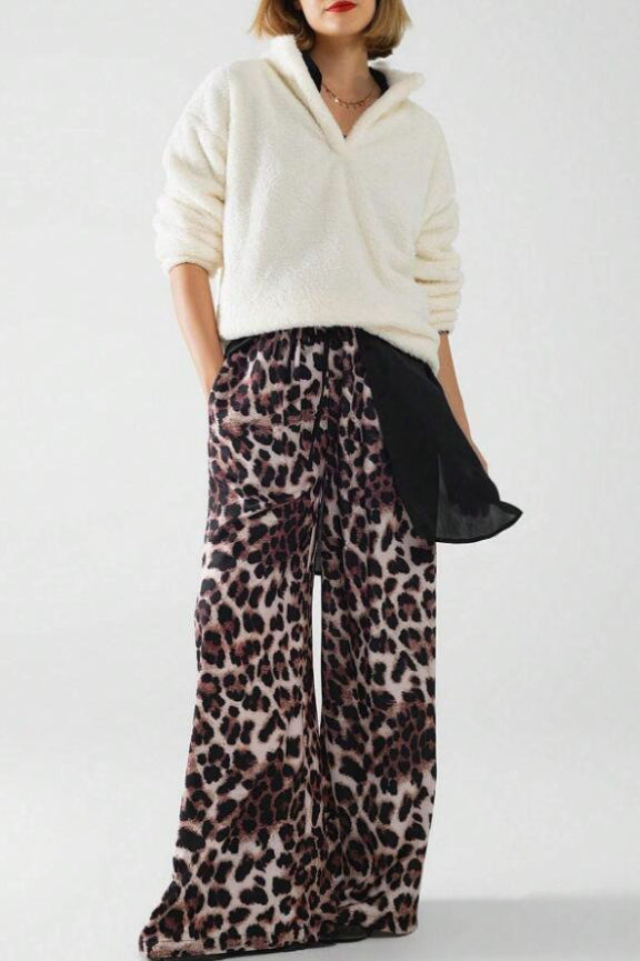 Leopard Print Relaxed Wide Leg Pants