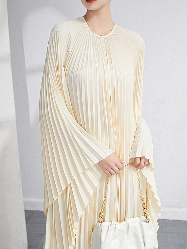 Batwing Sleeves Loose Pleated Color Maxi Dresses
