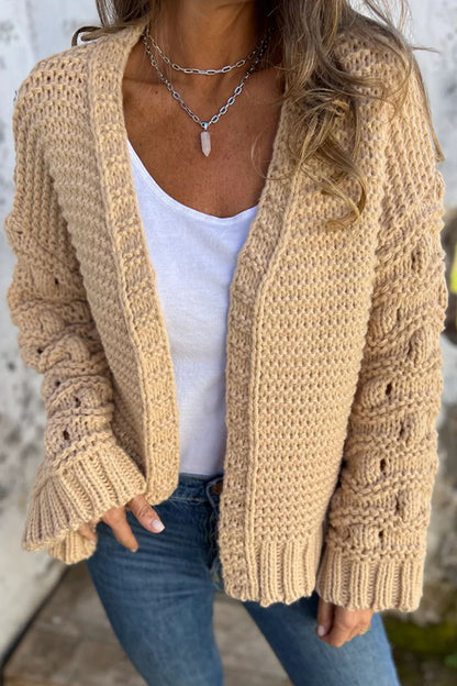 Knit Color V-neck Long-sleeved Cardigan