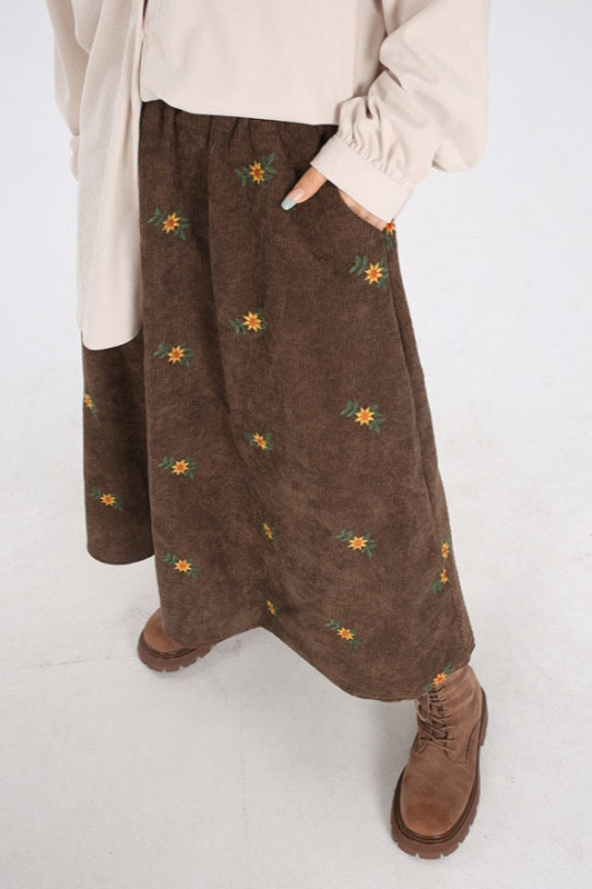 Printed Corduroy A-line Skirt