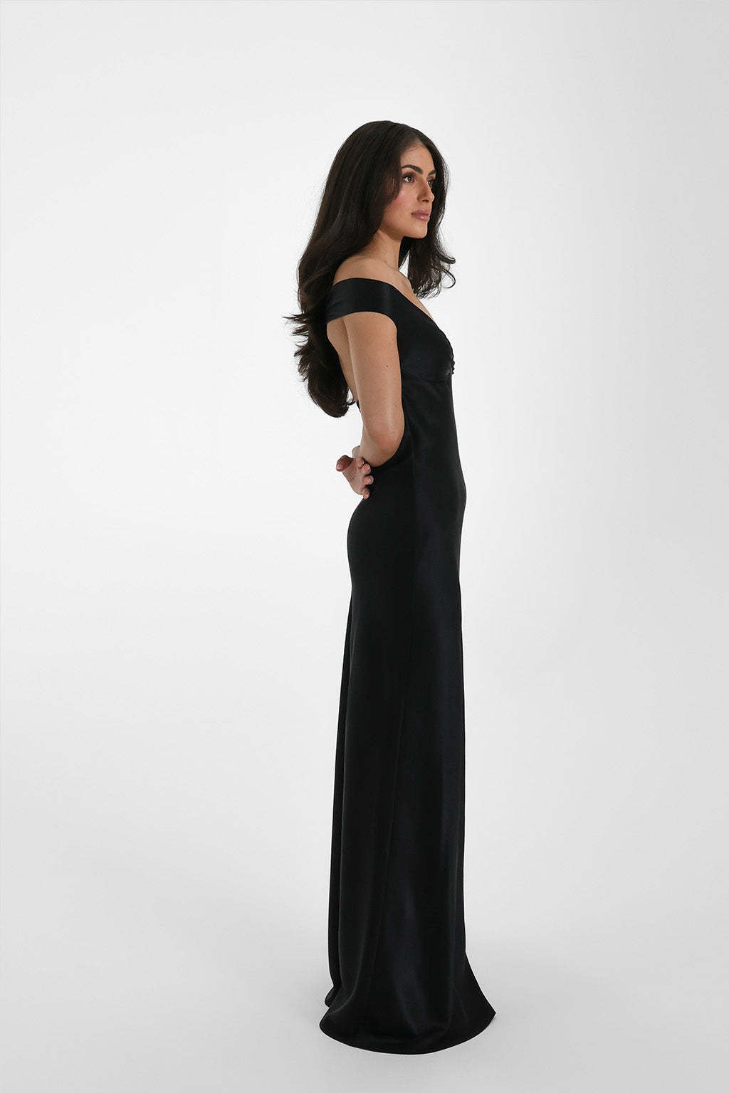 Satin Mermaid Off Shoulder Maxi Dress