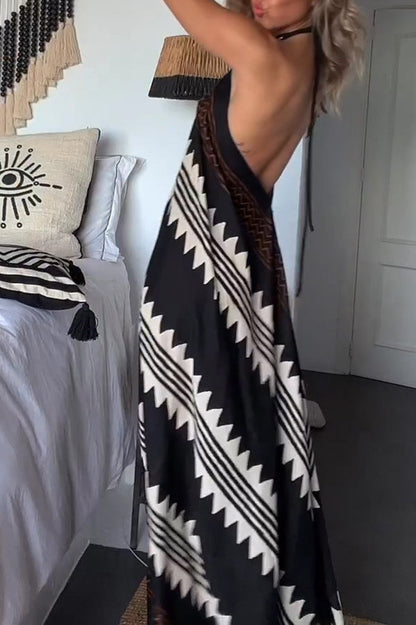 Hey Vacay Print Halter A-line Maxi Dress