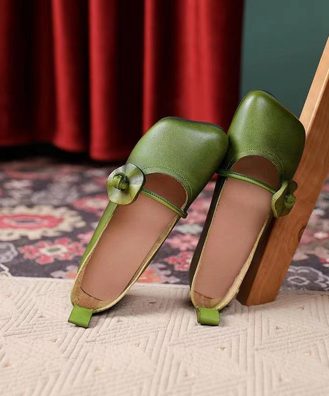 Square Toe Handmade Green Soft Flat Shoes