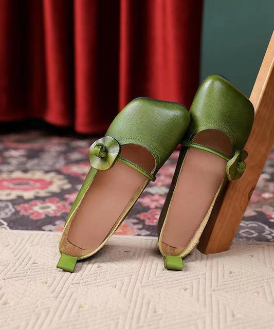 Square Toe Handmade Green Soft Flat Shoes