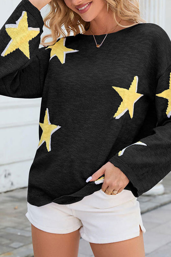 Five-pointed Star Knitted Long Sleeve Sweater