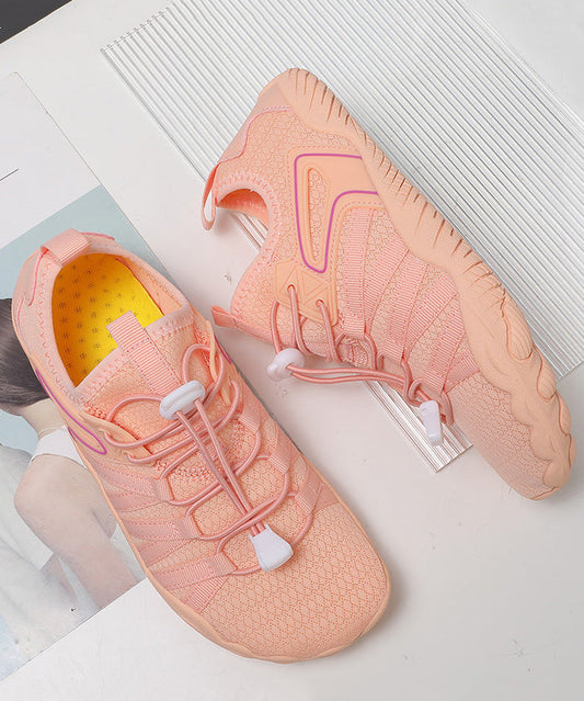 Pink Cotton Fabric Flat Shoes Splicing Cross Strap