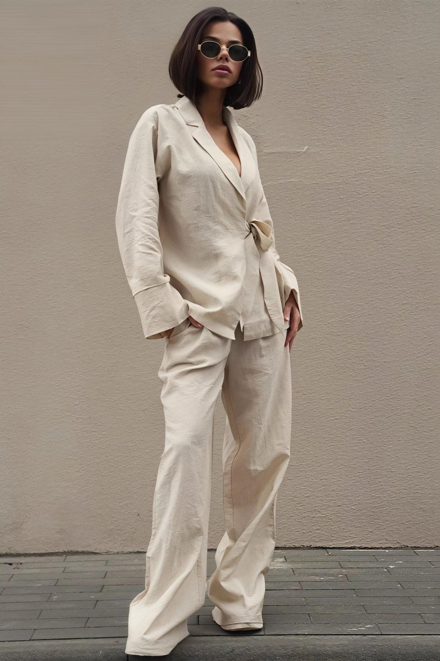 Tie Front Cardigan Loose Pants Two Piece Set