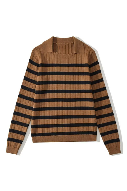 Lapel Loose Striped Knit Sweater
