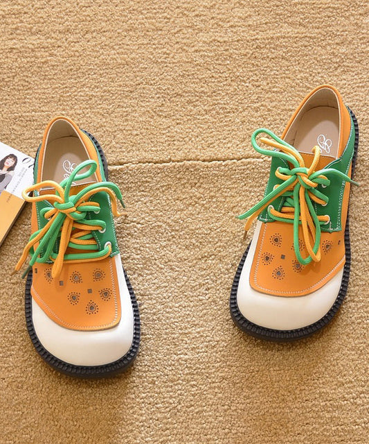 Orange Lace Up Splicing Comfy Flat Shoes for