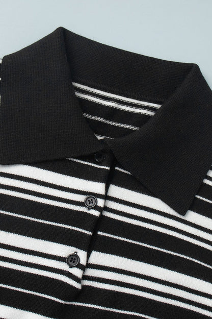 Striped Knit Polo Sweater