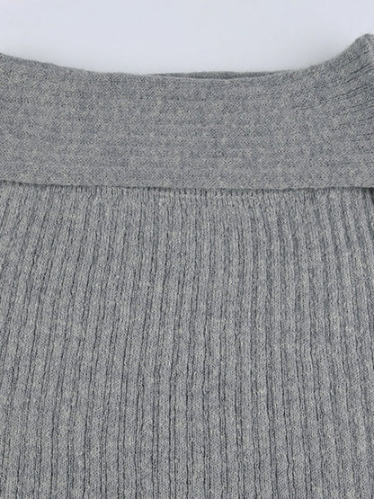 Grey Turned Waist Low Rise Maxi Skirt