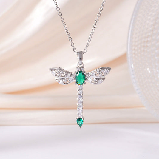 Elegant Emerald Dragonfly Necklace
