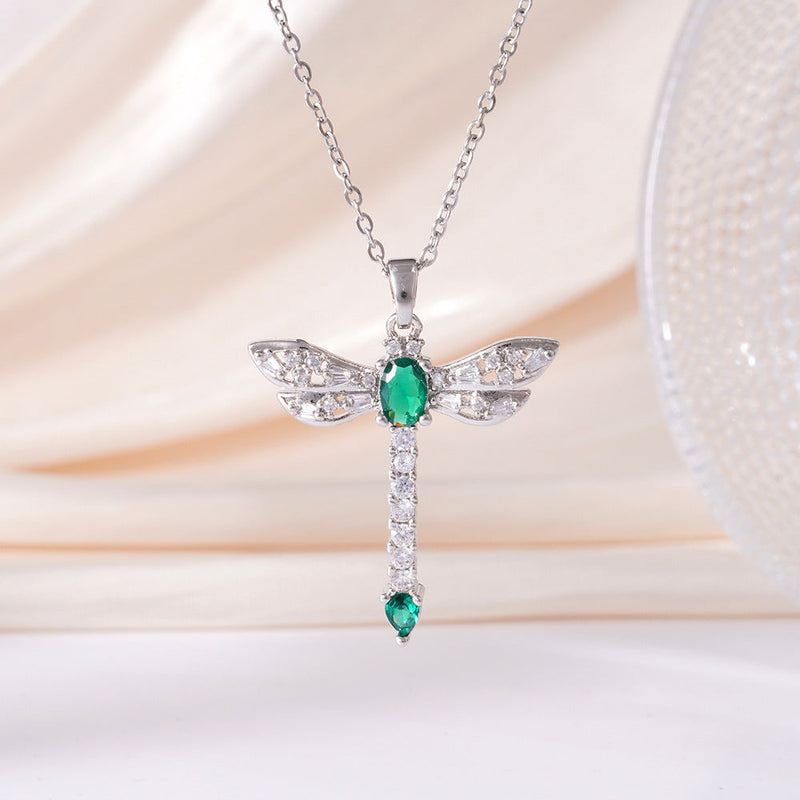 Elegant Emerald Dragonfly Necklace