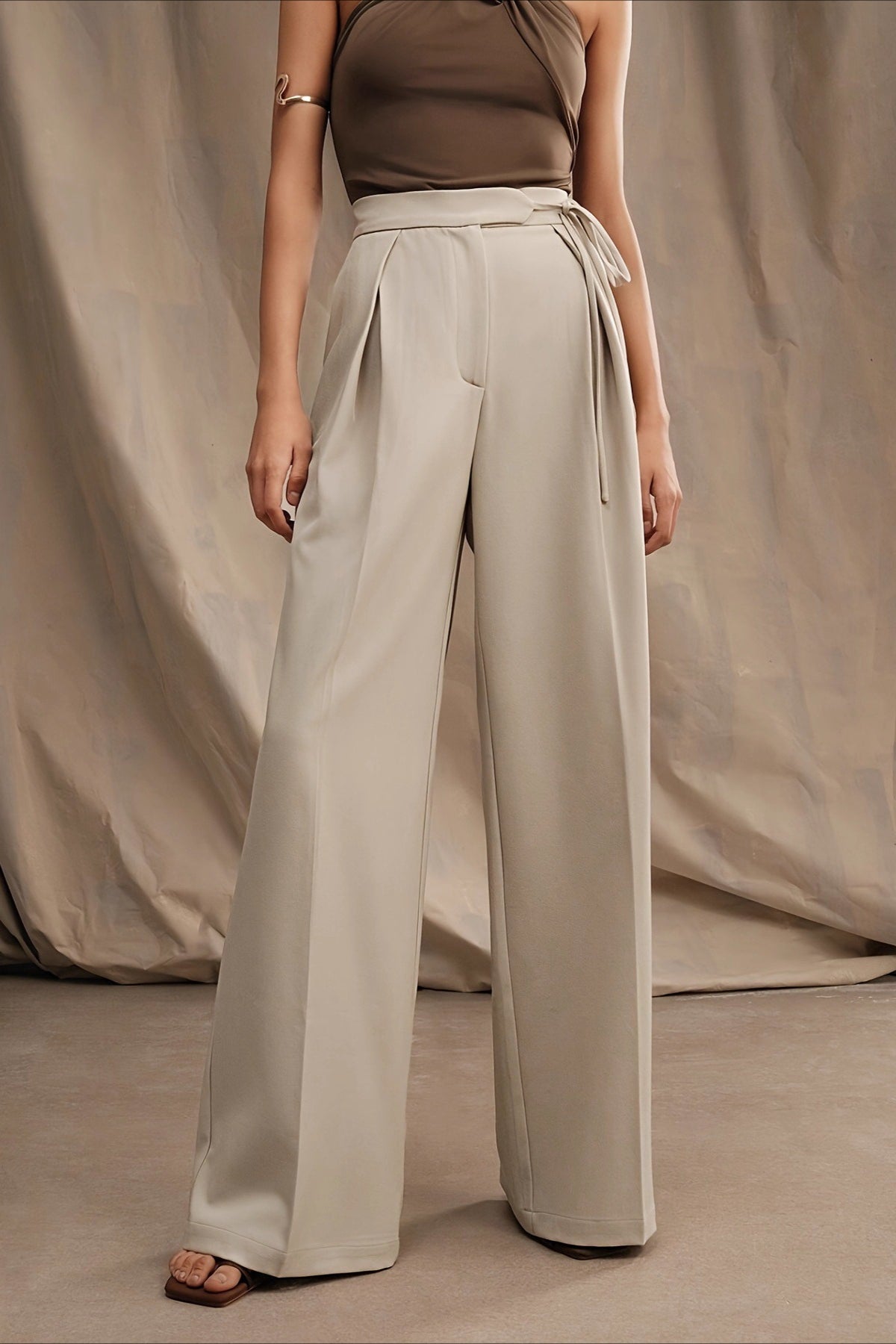 High Waist Tie Wide Leg Long Pants