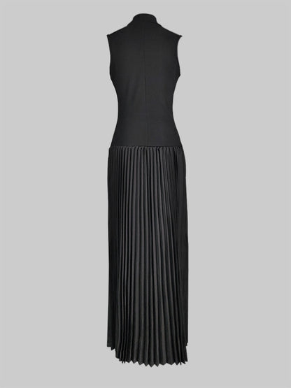 Bodycon Sleeveless Hollow Pleated Color Split-joint Mock Neck Maxi Dresses