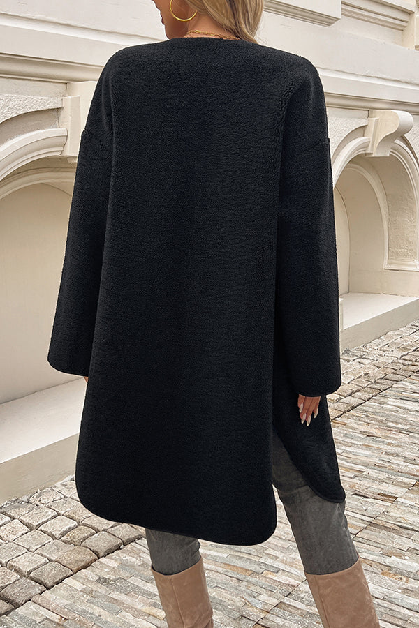 Color Cardigan Buttoned Pocket Mid-length Coat