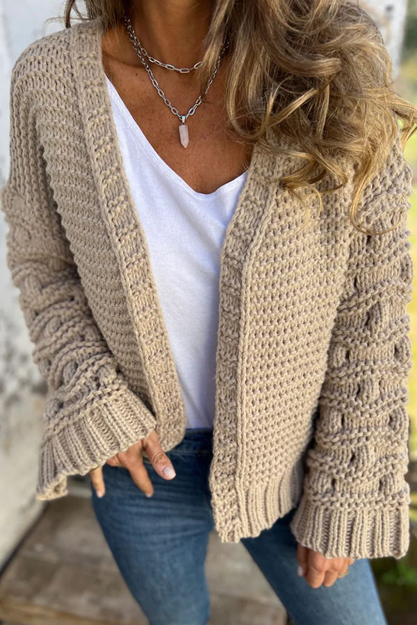 Knit Color V-neck Long-sleeved Cardigan