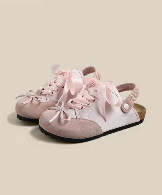 Style Pink Bow Lace Up Splicing Platform Flats