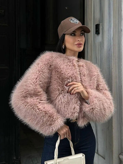 Faux Pink Loose Long Cardigan High Coat