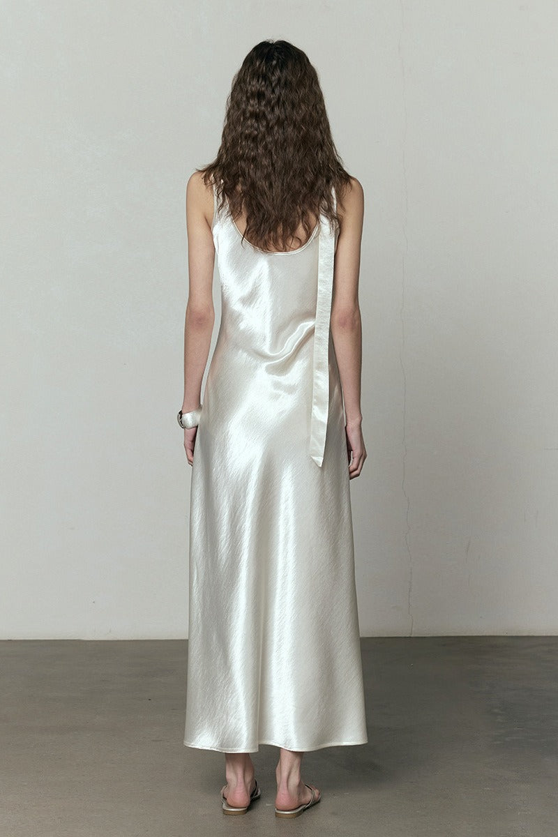 Simple Satin V Neck Loose Maxi Dress