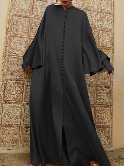 Batwing Sleeves Split-front Color Maxi Dresses