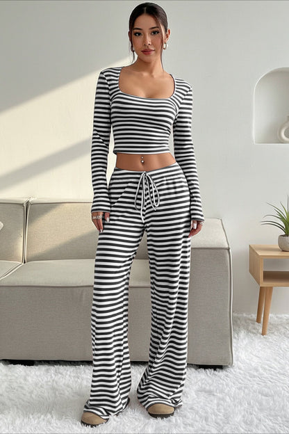 Two Tone Stripe Two Piece Pants Set