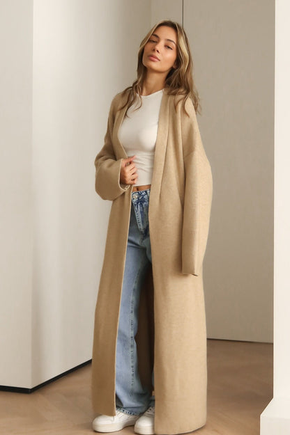Draped Open Front Knit Overcoat