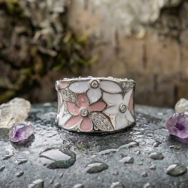 Elegant Floral Enamel Ring