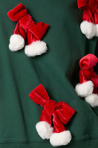 Christmas Bow Embellished Long-sleeved Sweatshirt