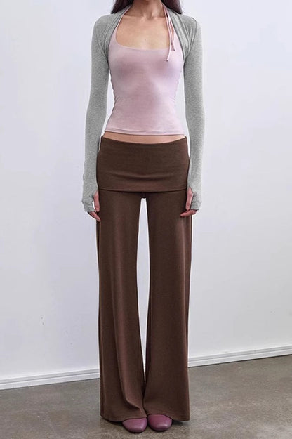 Knit Foldover Waist Flowy Pants