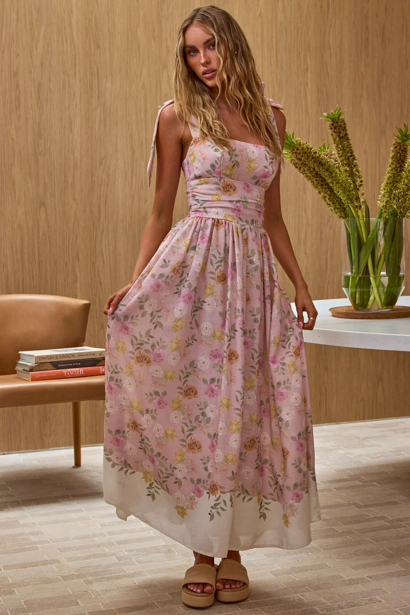 Dua Tied Shoulder Maxi Dress Peach