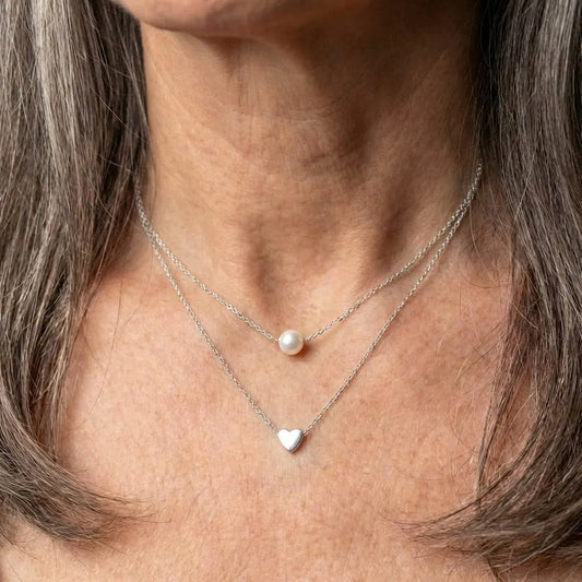 Silver Heart And Pearl Necklace