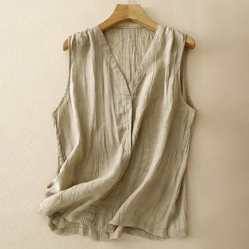 Liora — Lightweight Linen Blouse With Asymmetrical Draping
