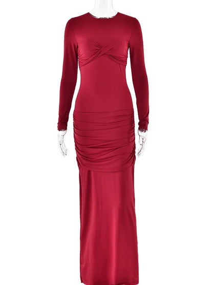 Autumn Pleated Long Dress for High Waist Slim Patchwork Party Dress Gown ’s Maxi Dress New
