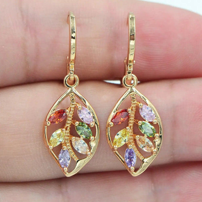 Elegant Multistone Leaf Earrings
