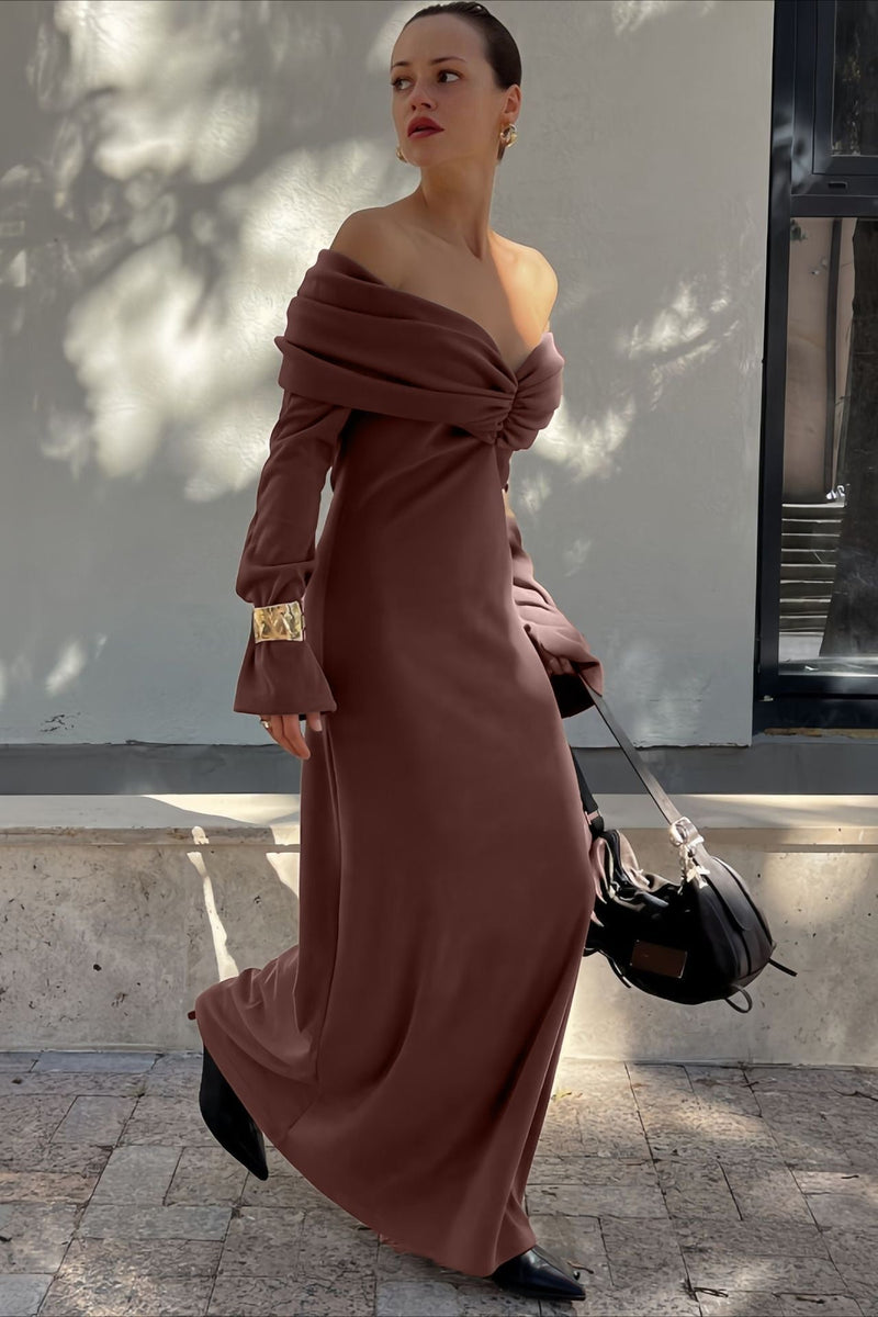 High-end Ruched Knit Maxi Dress