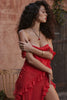 Cherry Ruffle Maxi Dress-red